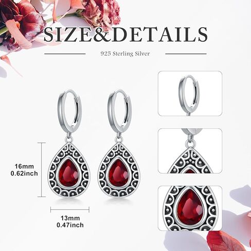 أقراط تخريمية كلاسيكية من الفضة الإسترليني والأحجار الكريمة الحمراء على شكل دمعة للنساء والفتيات هدية عيد ميلاد in Kuwait