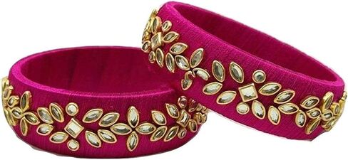 Silk Thread Bangles Pink Must Have Beautiful Kundan Bangles Set for Women in Saudi Arabia