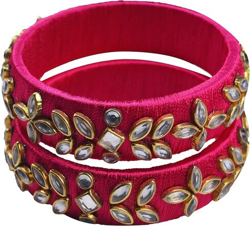 Silk Thread Bangles Pink Must Have Beautiful Kundan Bangles Set for Women in Saudi Arabia