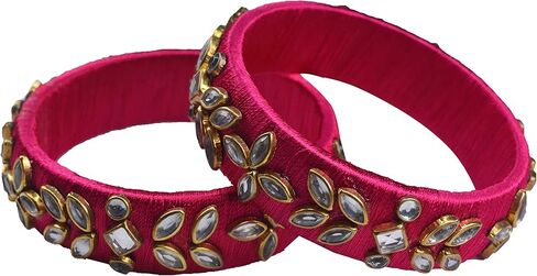 Silk Thread Bangles Pink Must Have Beautiful Kundan Bangles Set for Women in Saudi Arabia