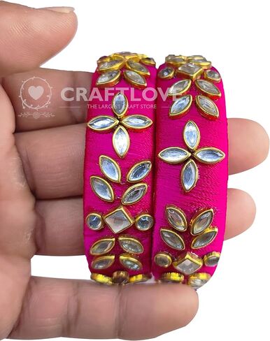 Silk Thread Bangles Pink Must Have Beautiful Kundan Bangles Set for Women in Saudi Arabia