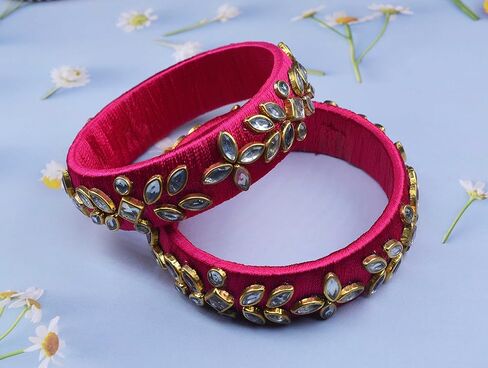 Silk Thread Bangles Pink Must Have Beautiful Kundan Bangles Set for Women in Saudi Arabia