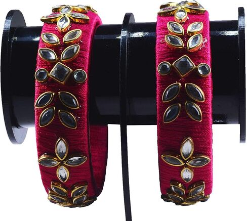 Silk Thread Bangles Pink Must Have Beautiful Kundan Bangles Set for Women in Saudi Arabia