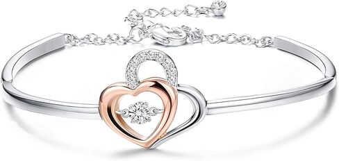 سوار سليس "قلب مع قلب" كريستالي بقلوب مزدوجة سوار مطلي بالذهب الوردي والبلاتين للنساء والأمهات، هدية مجوهرات عيد ميلاد مصنوعة من كريستال سواروفسكي, معدن كريستال in Kuwait