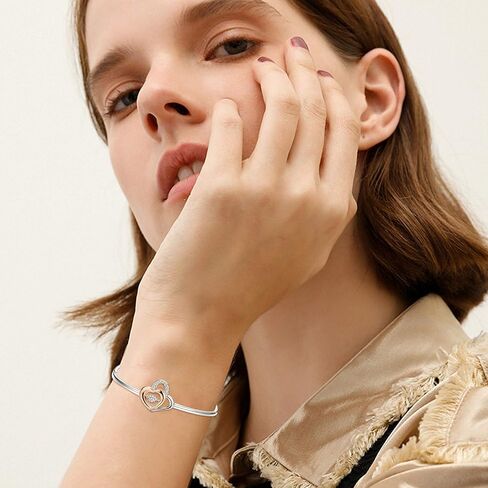 سوار سليس "قلب مع قلب" كريستالي بقلوب مزدوجة سوار مطلي بالذهب الوردي والبلاتين للنساء والأمهات، هدية مجوهرات عيد ميلاد مصنوعة من كريستال سواروفسكي, معدن كريستال in Kuwait