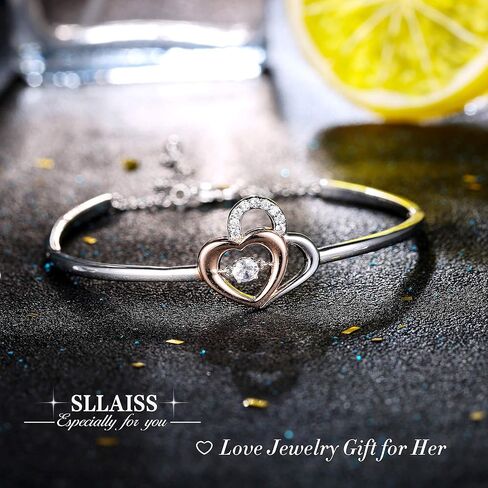 سوار سليس "قلب مع قلب" كريستالي بقلوب مزدوجة سوار مطلي بالذهب الوردي والبلاتين للنساء والأمهات، هدية مجوهرات عيد ميلاد مصنوعة من كريستال سواروفسكي, معدن كريستال in Kuwait