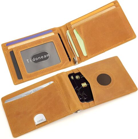 Slim Wallet for Men,Crazy Horse Leather Money Clip Mens Wallet,RFID Blocking Front Pocket Bifold Wallet, Minimalist Credit Card Holder with Gift Box in Saudi Arabia