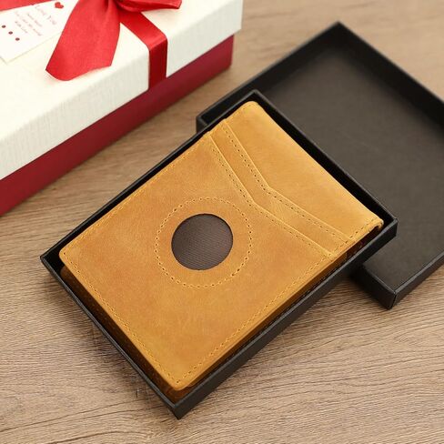 Slim Wallet for Men,Crazy Horse Leather Money Clip Mens Wallet,RFID Blocking Front Pocket Bifold Wallet, Minimalist Credit Card Holder with Gift Box in Saudi Arabia