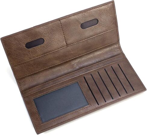 محافظ SUMGOGO الرجالية ثنائية الطي، حقيبة يد جلدية قابلة للطي، محفظة منظم للبطاقات، محفظة طويلة نحيفة ثنائية الطي، دفتر شيكات للرجال والأولاد والنساء (قهوة) in Kuwait
