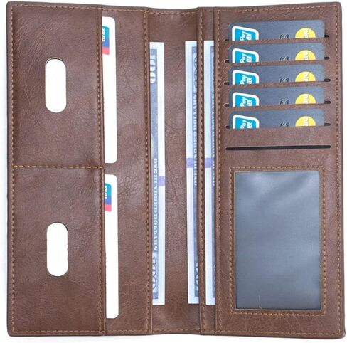 محافظ SUMGOGO الرجالية ثنائية الطي، حقيبة يد جلدية قابلة للطي، محفظة منظم للبطاقات، محفظة طويلة نحيفة ثنائية الطي، دفتر شيكات للرجال والأولاد والنساء (قهوة) in Kuwait