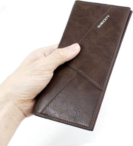 محافظ SUMGOGO الرجالية ثنائية الطي، حقيبة يد جلدية قابلة للطي، محفظة منظم للبطاقات، محفظة طويلة نحيفة ثنائية الطي، دفتر شيكات للرجال والأولاد والنساء (قهوة) in Kuwait