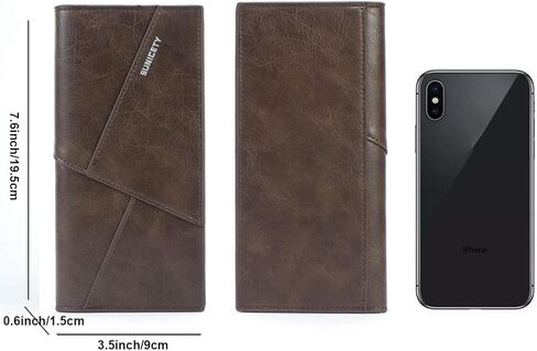 محافظ SUMGOGO الرجالية ثنائية الطي، حقيبة يد جلدية قابلة للطي، محفظة منظم للبطاقات، محفظة طويلة نحيفة ثنائية الطي، دفتر شيكات للرجال والأولاد والنساء (قهوة) in Kuwait