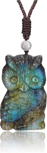 جيكرست قلادة بومة كريستال لابرادوريت منحوتة من حجر الكريستال الطبيعي العلاجي للرجال والنساء، قلادة من الاحجار الكريمة للطاقة، قلادة كريستال هدية للكريسماس، احجار كريمة in Kuwait