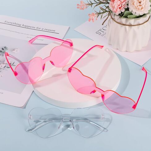 FRIUSATE 16 Pairs Heart Shaped Sunglasses Bachelorette Party Favors, Pink White Heart Sunglasses Frameless, Bachelorette Party Sunglasses for Women Bridal Bridesmaid in Kuwait