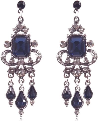 Art Deco Victorian Edwardian Antique Vintage Style Blue Sapphire Rhinestone Long Dangle Wedding Bridal Prom Earrings in Saudi Arabia