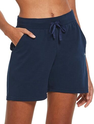 BALEAF Women's Cotton Yoga Shorts Sweat Athletic Lounge Beach Shorts Jersey Pull On with Drawstring Pockets Summer Navy Blue Size XL in Saudi Arabia