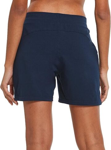 BALEAF Women's Cotton Yoga Shorts Sweat Athletic Lounge Beach Shorts Jersey Pull On with Drawstring Pockets Summer Navy Blue Size XL in Saudi Arabia