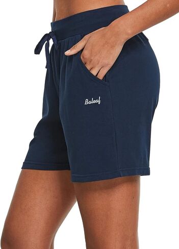 BALEAF Women's Cotton Yoga Shorts Sweat Athletic Lounge Beach Shorts Jersey Pull On with Drawstring Pockets Summer Navy Blue Size XL in Saudi Arabia