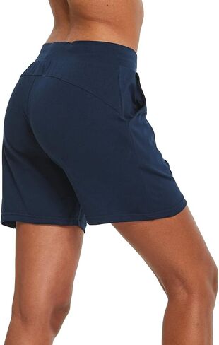 BALEAF Women's Cotton Yoga Shorts Sweat Athletic Lounge Beach Shorts Jersey Pull On with Drawstring Pockets Summer Navy Blue Size XL in Saudi Arabia