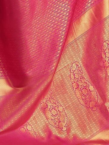 ساري حريري من قماش الجاكار مزين بشرابة مع قطعة بلوزة غير مخيطة (3169S5753_) وردي داكن مجانًا in Kuwait