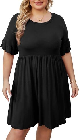 OLRIK فساتين صيفية مقاس كبير للنساء كاجوال برقبة مربعة وأكمام منتفخة فساتين متوسطة الطول على شكل حرف a للحفلات 2023 in Kuwait