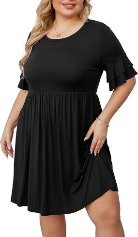 OLRIK فساتين صيفية مقاس كبير للنساء كاجوال برقبة مربعة وأكمام منتفخة فساتين متوسطة الطول على شكل حرف a للحفلات 2023 in Kuwait