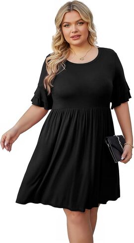 OLRIK فساتين صيفية مقاس كبير للنساء كاجوال برقبة مربعة وأكمام منتفخة فساتين متوسطة الطول على شكل حرف a للحفلات 2023 in Kuwait