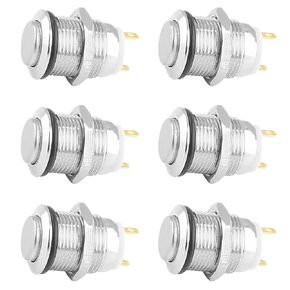 Zorfeter 6 Pcs 12mm Momentary Push Button Switch 2 Pin, 1NO SPST High Round Waterproof Aluminum Alloy Shell Power Pushbutton Switches 12V 1A (Silver)
