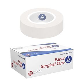 Dynarex Paper Surgical Tape, Use to Secure Wound Care with Medical Gauze, Dressings, & Non-Adherent Pads, First-Aid Kit Essential, White, 1/2" x 10 yds, 1 Box of 24 Rolls