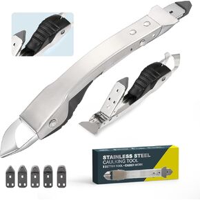 Caulking Tool Kit, Stainless Steel Caulk Remover Tool, 4 in 1 Caulk Tool for Bathroom, Kitchen, Floor, Window, Sink Joint, Frames Seal