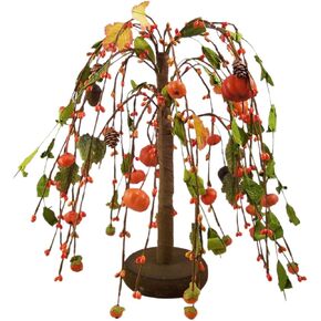 Thanksgiving Autumn Willow Tree Table Top Decoration with Artificial Pumpkins and Pine Cones, Centerpiece, 12 Inches