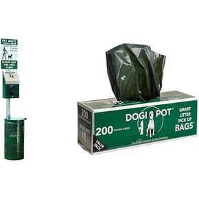 Dogipot 1003A-L Pet Station Includes Sign, Dispenser, Aluminum Receptacle, Litter Bag Rolls and Liner Trash Bags, Forest Green