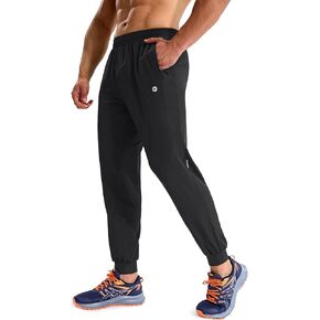 MIER Men's Athletic Running Pants Lightweight Workout Gym Joggers Dry Fit Track Active Sweatpants with Zipper Pockets