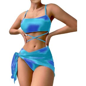 BSLVWG Women's Bikini Set Sexy Bikini Low Waist Swimwear 3-Piece Bikini Swimsuit Tie Dye Bikini Swimming Trunks