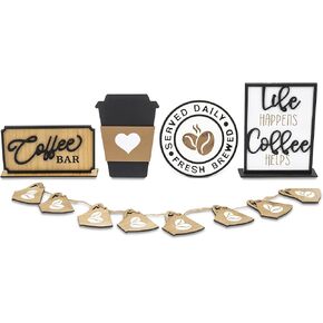 Farmhouse Tiered Tray Decor Items Set of 5 | Tiered Serving Decorative Tray | Rustic Farmhouse Decor | Wood Trays Home Decor | Farmhouse Kitchen Decor - Coffee [No Tray Included]
