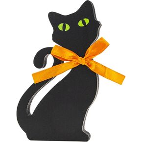 Dohia Cute Halloween Tiered Tray Decorations Indoor Ghost Cat Pumpkin Wooden Crafts Decor Signs for Wooden Halloween Table Top Decorations Party Home Shelf Display ST4-MGNGBJ (cat)