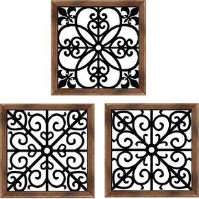 BGCTM 3 Pack Rustic Wall Decor Square Wall Art Geometric Metal with Wooden Frame Farmhouse Hanging Decoration for Home Apartment, Bedroom, Living Room, Dorm, Rustic Hanging Wall Décor for Square
