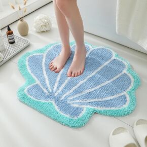YRXRUS Seashells Bathroom Rug, Blue Bathroom Rugs, Ocean Decor Shell Bath Mat Gifts, Cute Seashell Shaped Bath Rugs for Sea Room Decor, Machine Washable & Non-Slip Bath Mat, 22x26 Inch Carpet