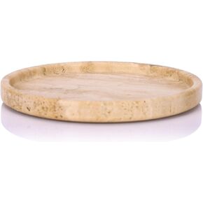 Round Natural Travertine Tray, Bathroom Perfume Holder Marble Tray for Jewelry Bathroom Perfume Ring Decorative Tray, Mirror Countertop Storage Organizer Gift (9.8in Beige)
