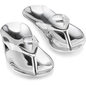 Modern Day Accents 3550 Chancla Polished Sandals, Jewelry Holder, Silver Trinket Dish, Flip Flop Summer Beach Decor, Candy Bowl, Tabletop, 9.5" L, Set of 2