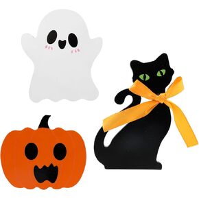 3pcs Halloween Decorations Indoor, Wooden Pumpkin Ghost Black Cat Halloween Table Decorations Cute Halloween Tiered Tray Decorations for Halloween Party Decoration Supplies