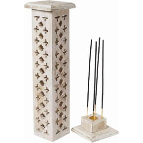 Wooden Whitewash Jaali Incense Tower Cone Burner Stand Holder Ash Catcher Home Decor Utilities & Accessories | Wood Incense Cone Burner