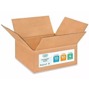 IDL Packaging Flat Corrugated Shipping Boxes 10"L x 10"W x 4"H (Pack of 5) - Excellent Choice of Sturdy Packing Boxes for USPS, UPS, FedEx Shipping - Easy-to-Recycle Cardboard Boxes for Packaging