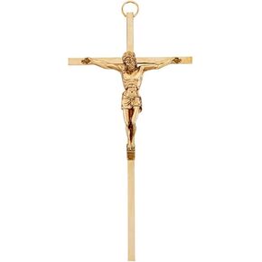 Simple Gold Toned Metal Decorative Hanging Wall Cross Crucifix, 7 Inch