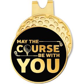 Hafhue May The Course Be with You Black Gold Golf Ball Marker with Hat Clip, Funny Golf Accessories and Golf Gifts for Men Women Mom Dad Grandpa, Birthday Gifts for Golf Fan Golfer Golf Lover