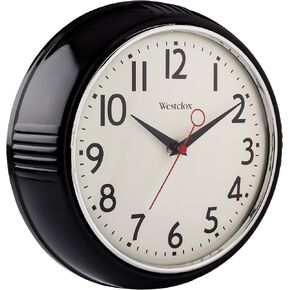 Westclox Black, 9.5 32042BK 1950's Retro Case Convex Glass Clock, Inch