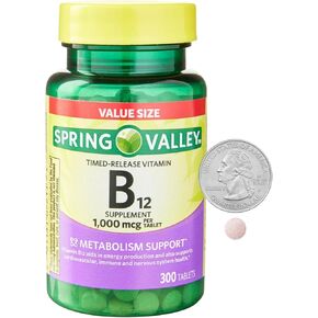 Spring Valley Vitamin B12 Timed-Release Tablets Dietary Supplement 1,000 Mcg, 300 Count