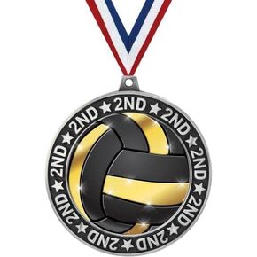 2.75" 2nd Place Volleyball Shadow Medal Award, Silver Trophy Medal Prime