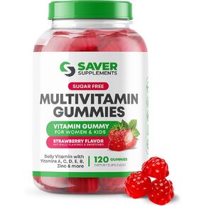 Sugar Free Multivitamin Gummies, 120 Gummies – Naturally Flavored and Sweetened Vitamin Gummy for Women and Kids – Strawberry Flavor
