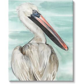 Stupell Industries White Coastal Pelican Watching Calm Water Sea Painting,Design by Jennifer Paxton Parker